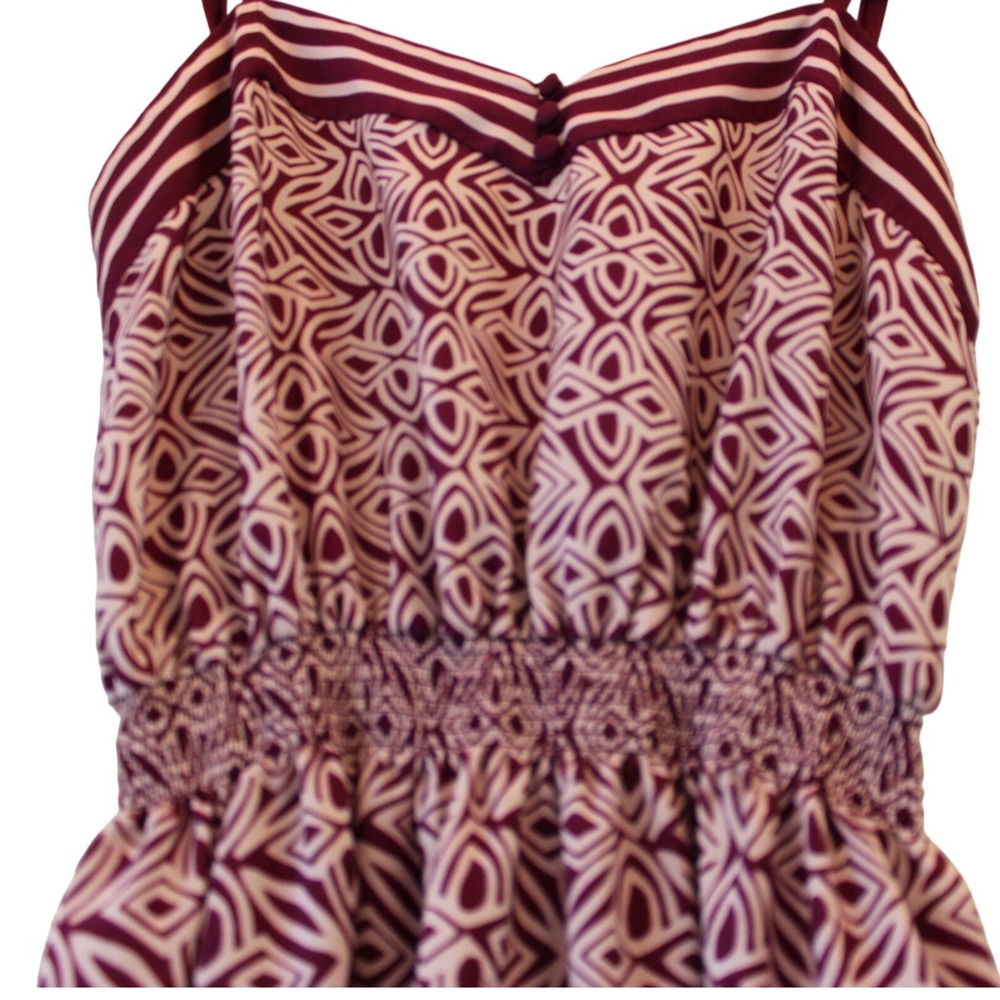 Ann Taylor LOFT Geometric Print Smocked Waist Maxi Dress XS Plum Purple White - Picture 3 of 3